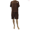 Brown Waffle Texture Short-Sleeve Shorts Two-Piece Loungewear Set