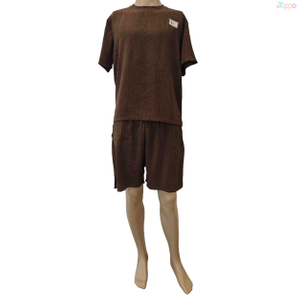 Brown Waffle Texture Short-Sleeve Shorts Two-Piece Loungewear Set