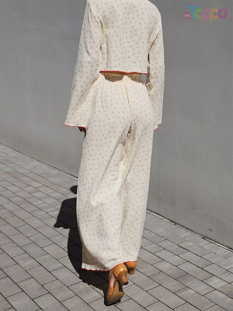 Women's Ditsy Floral Linen Blend Crop Loungewear Set