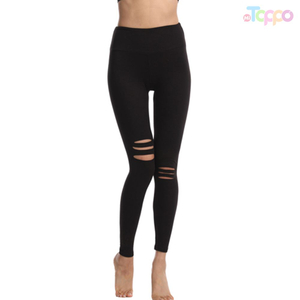 Women's Thin Ripped Yoga Leggings Fashion Solid Color Casual Sports Pants Wholesale