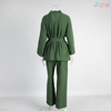 Women's Olive Green Wrap-Style Tie-Waist Wide-Leg Lounge Set