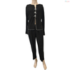 Black Ribbed Loungewear Set with White Bow Accents