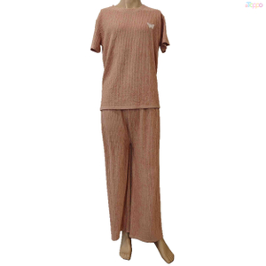 Blush Pink Ribbed Loungewear Set with Butterfly Accent