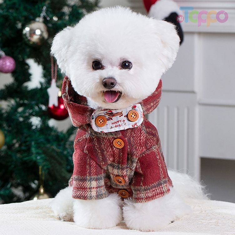 Warm Red Checkered Pet Coat for Puppy & Cat