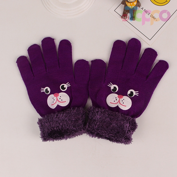 Autumn/Winter Knit Gloves Outdoor Warm Five Finger Printed Cat Cute Children Gloves 