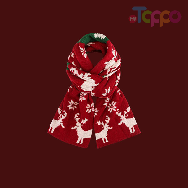 New Year Red Knit Christmas Jacquard Scarf Elk Warm Winter Knit Scarf