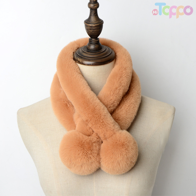 Imitation Rabbit Hair Scarf Female Autumn And Winter Warm Scarf Imitation Fur Solid Color Scarf Two Bulbs for Girl for Women