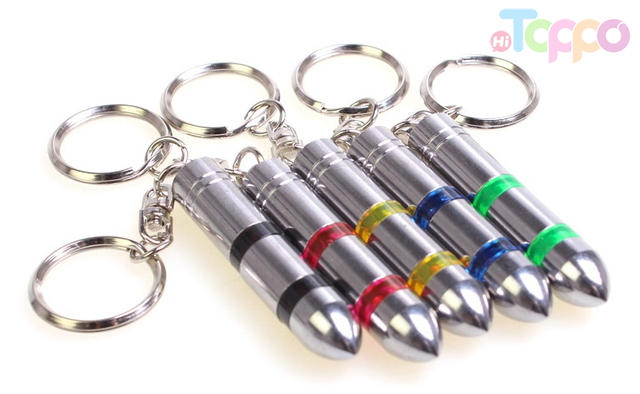 Mini Metal Cylinder Shape Car Vehicle Anti-static Keychain with LED Light