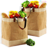 Tote Burlap Grocery Bags with Faux Leather Strap Interior Pocket And Plastic Waterproof