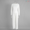 Women's White Ribbed Long-Sleeve Top & Cropped Pants Loungewear Set