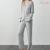 Light Gray Lapel Collar Button-Front Relaxed Pajama Set