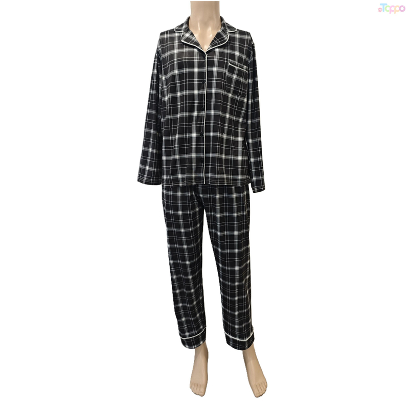 Comfy Classic Black & White Plaid Long-Sleeve Pajama Set