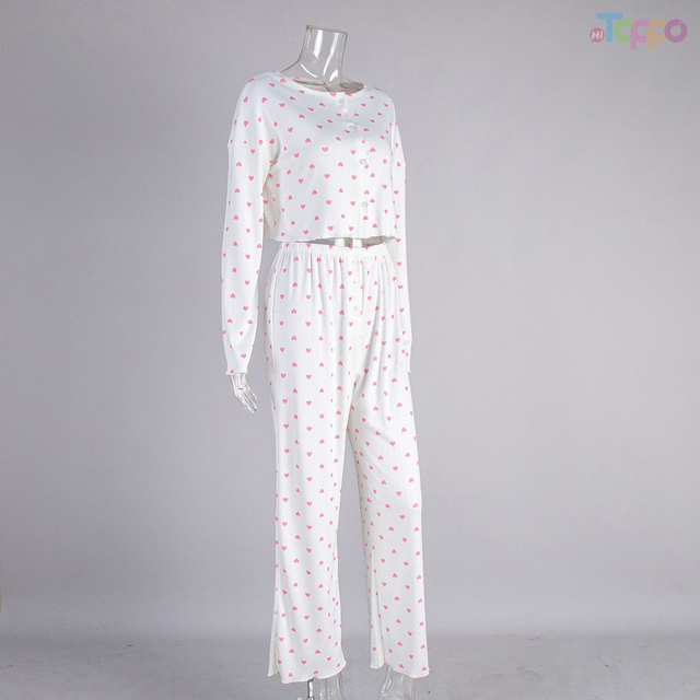 Cozy White & Pink Heart Pajama Two-Piece Set