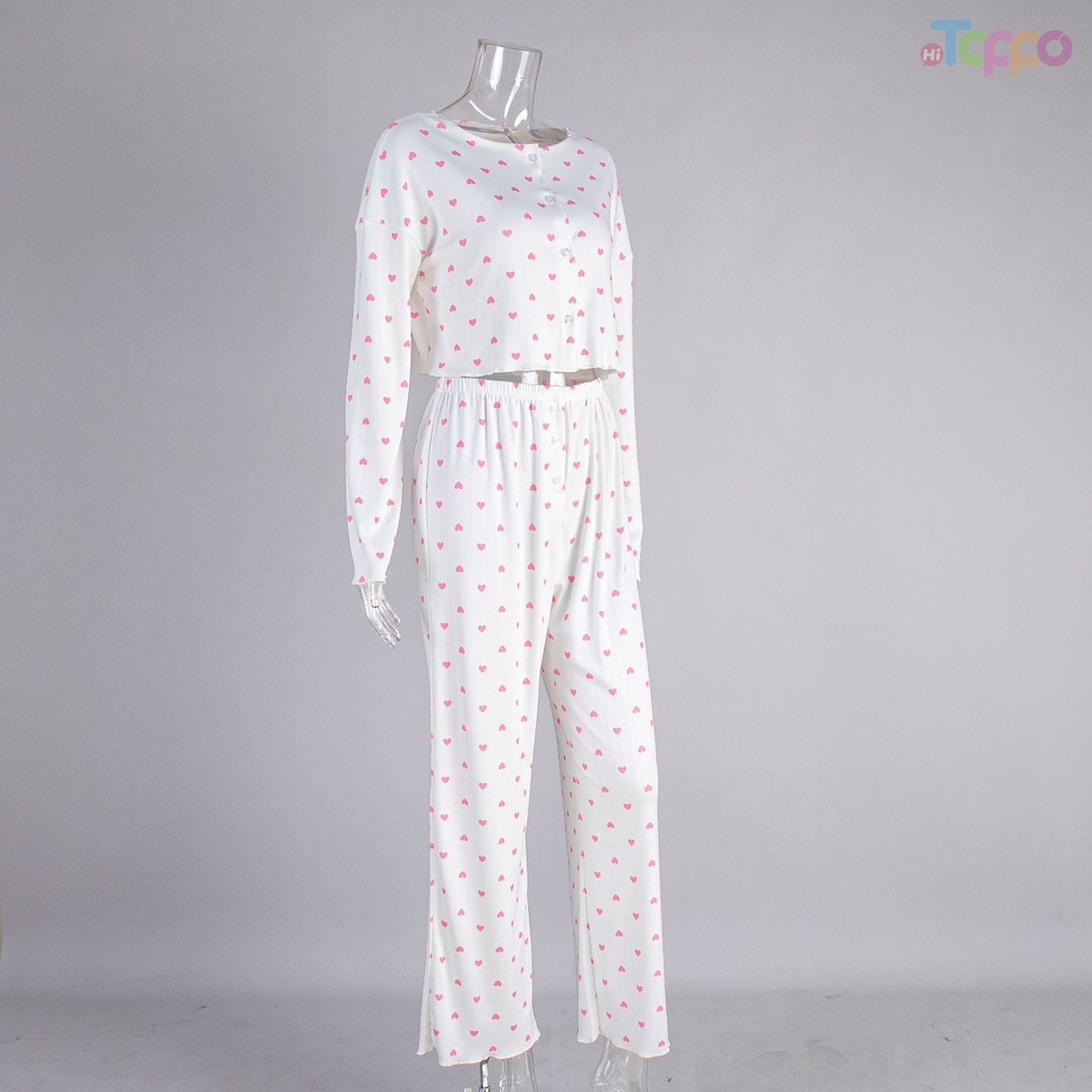 Cozy White & Pink Heart Pajama Two-Piece Set