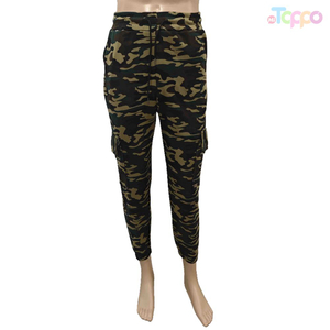 Women Trousers Camouflage Elastic Waist Pants with Drawstring
