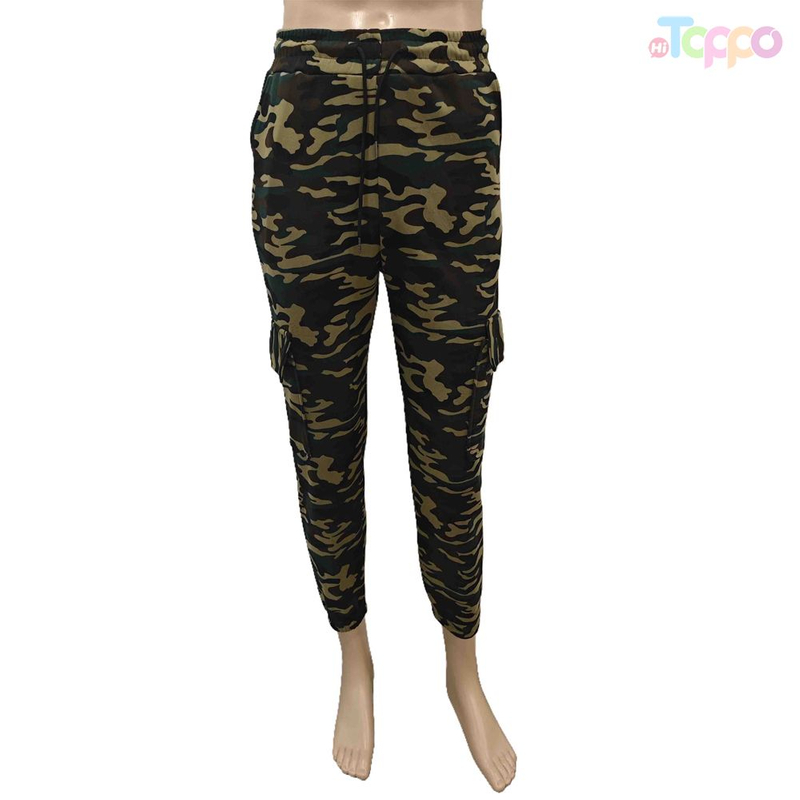 Women Trousers Camouflage Elastic Waist Pants with Drawstring