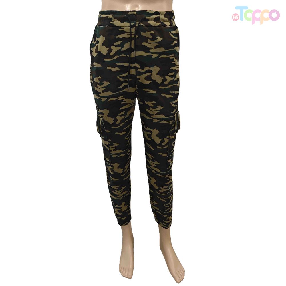 Women Trousers Camouflage Elastic Waist Pants with Drawstring
