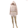 Women's Pink Fuzzy Hooded Set: Cute Ear Top & Shorts