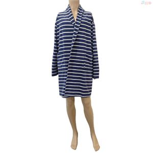 Women's Navy & White Striped Soft Kimono Robe with Pockets
