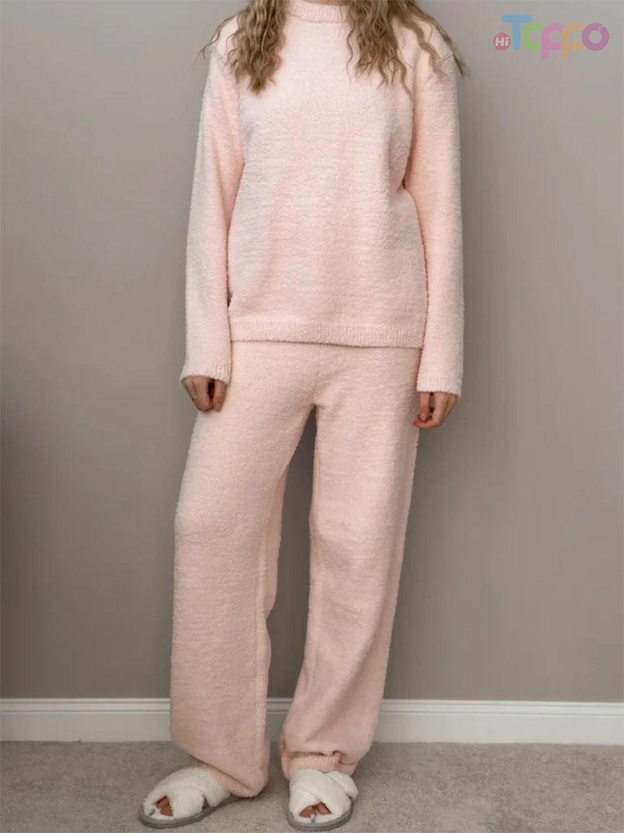 Pastel Pink Fuzzy Mock Neck Cozy Loungewear Set