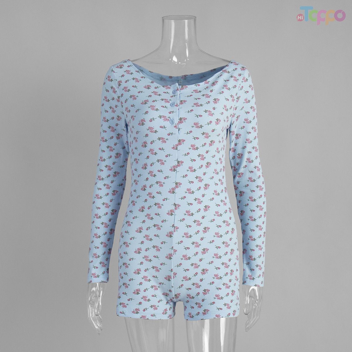 Cozy White Lemon Print Ribbed Long-Sleeve Women Romper