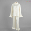 Satin Ruffled Collar Long-Sleeve Pajama Set - Elegant Cream Loungewear
