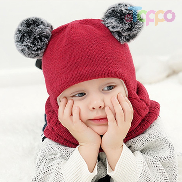 Warm Pom Pom Hats Kids Children Winter Knitted Hat Scarf &Glove Sets 