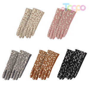 Suede Texting Gloves Leopard Print Gloves Touch Screen Gloves