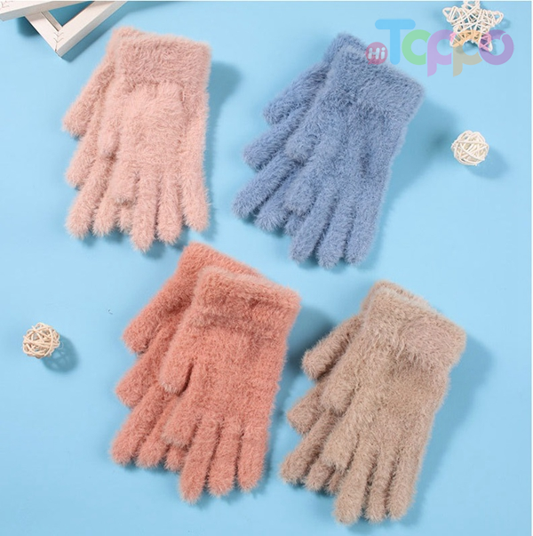 Fashion Winter Sable Yarn Gloves Plain Gloves Office Workers Outdoor Exercise Warm Two Touch Tips Texting Gloves