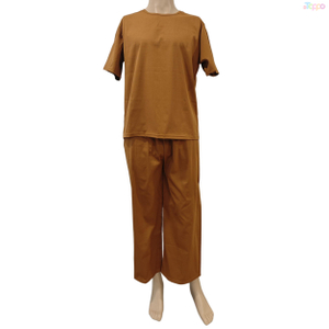 Camel Short-Sleeve Wide-Leg Pants Two-Piece Casual Loungewear Set