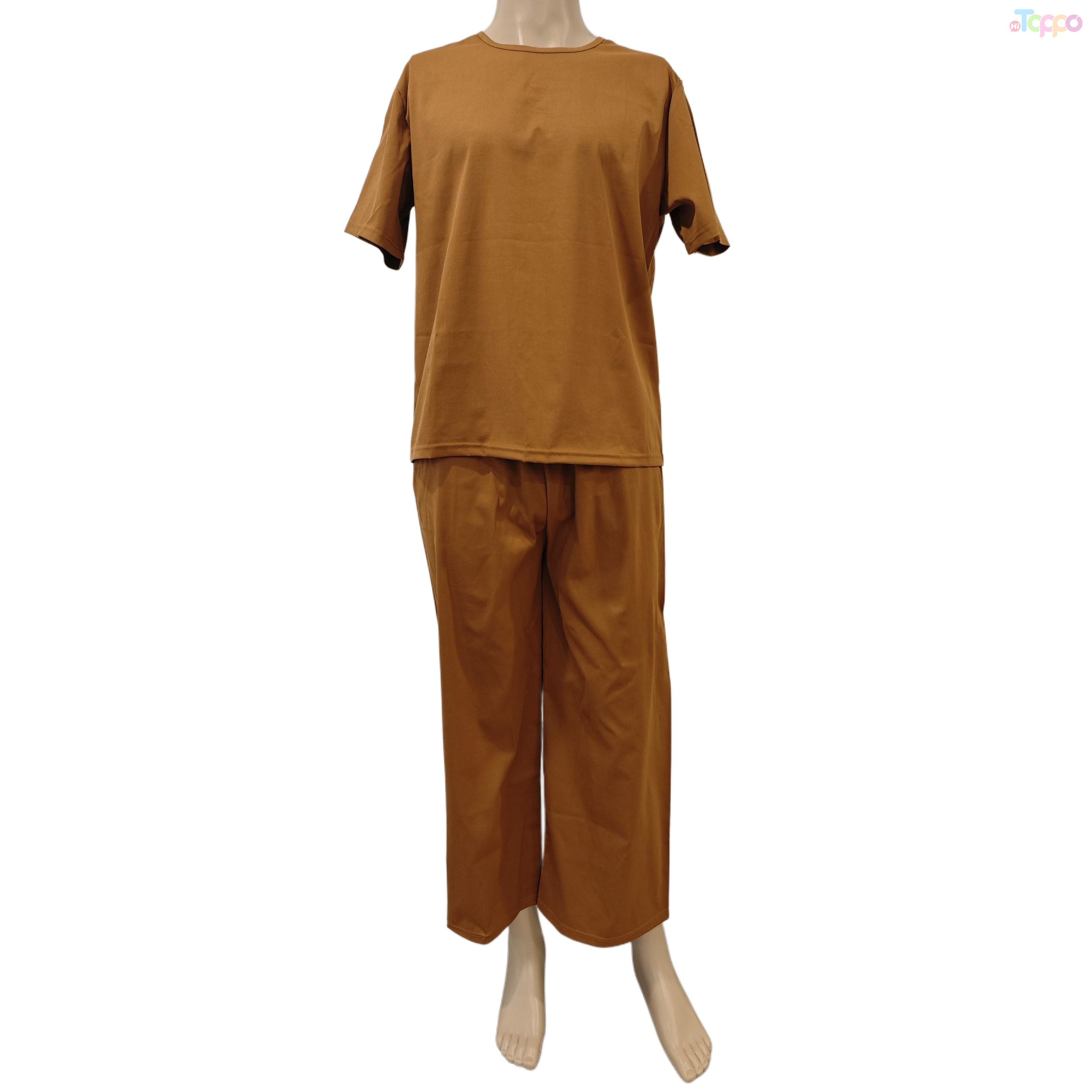 Camel Short-Sleeve Wide-Leg Pants Two-Piece Casual Loungewear Set