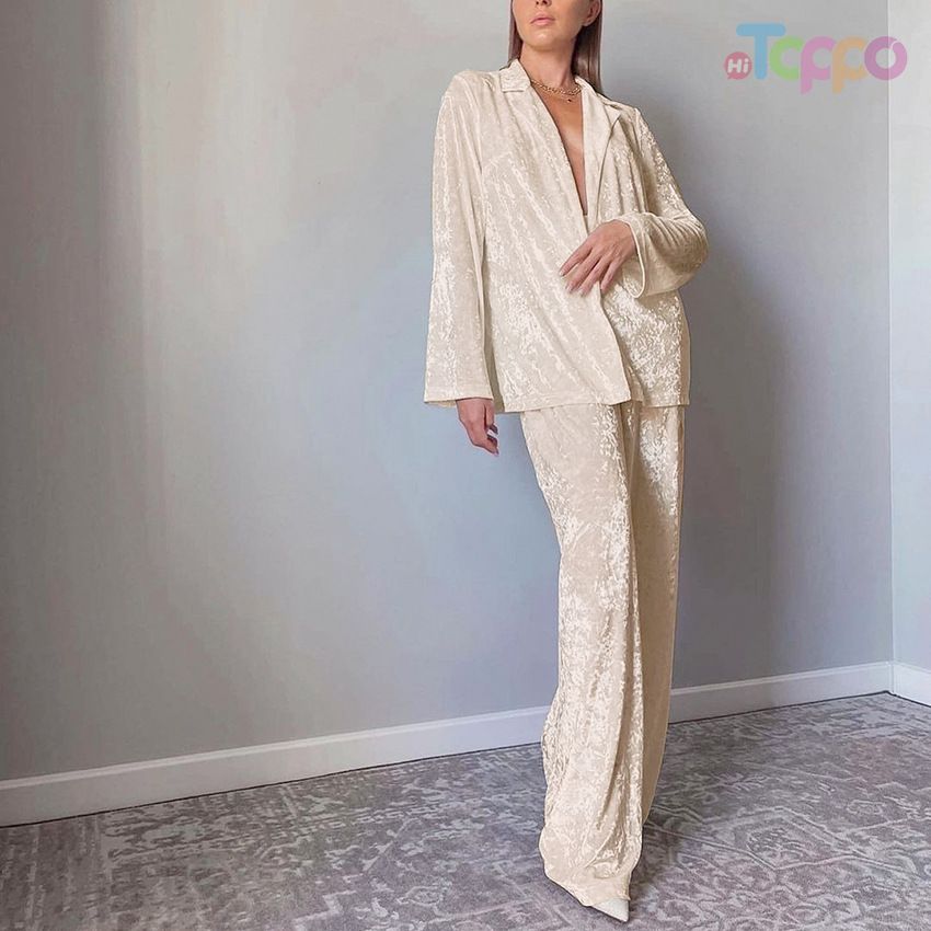 Champagne Crushed Velvet Loungewear Set