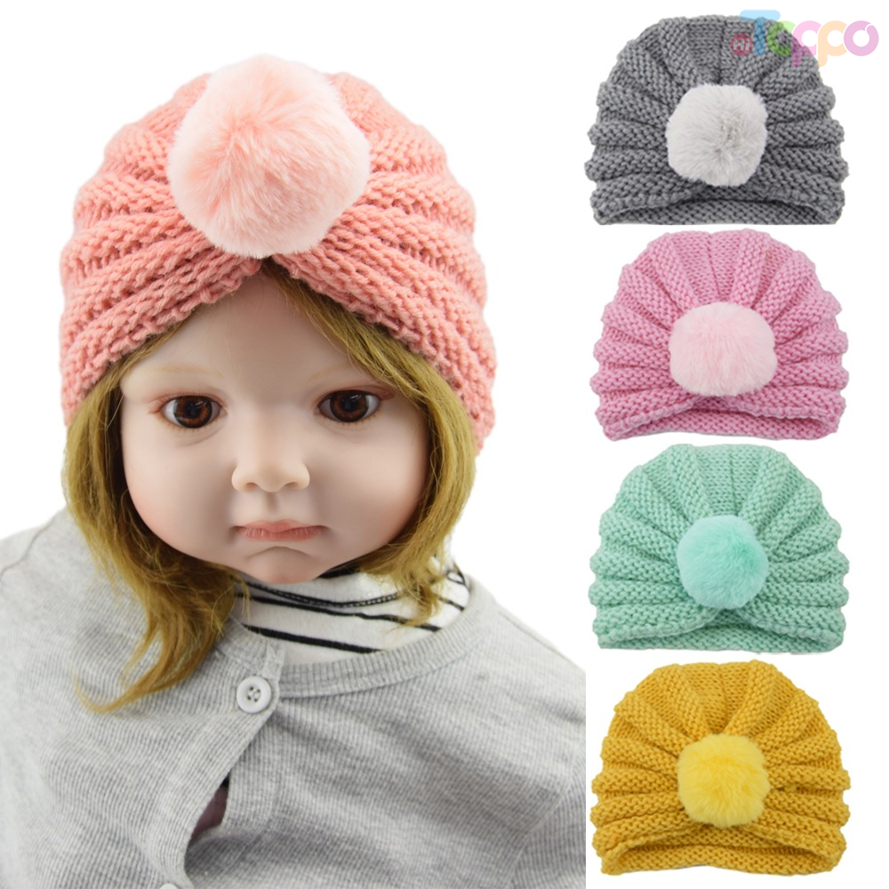 Warm Knitted Winter Hat for Baby Kids Turban Hat Solid Color Kids Knitting Acrylic Hat
