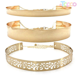 Punk Full Metalllic Polished Shiny Gold Silver Waistband Plate Plain Chain Women Wide Mirror Metal Waist Belt for Lady Dress