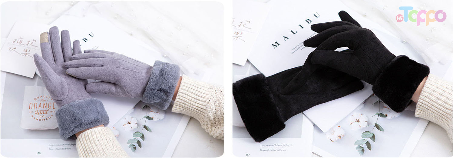 Suede with Faux Fur Cuff Gloves