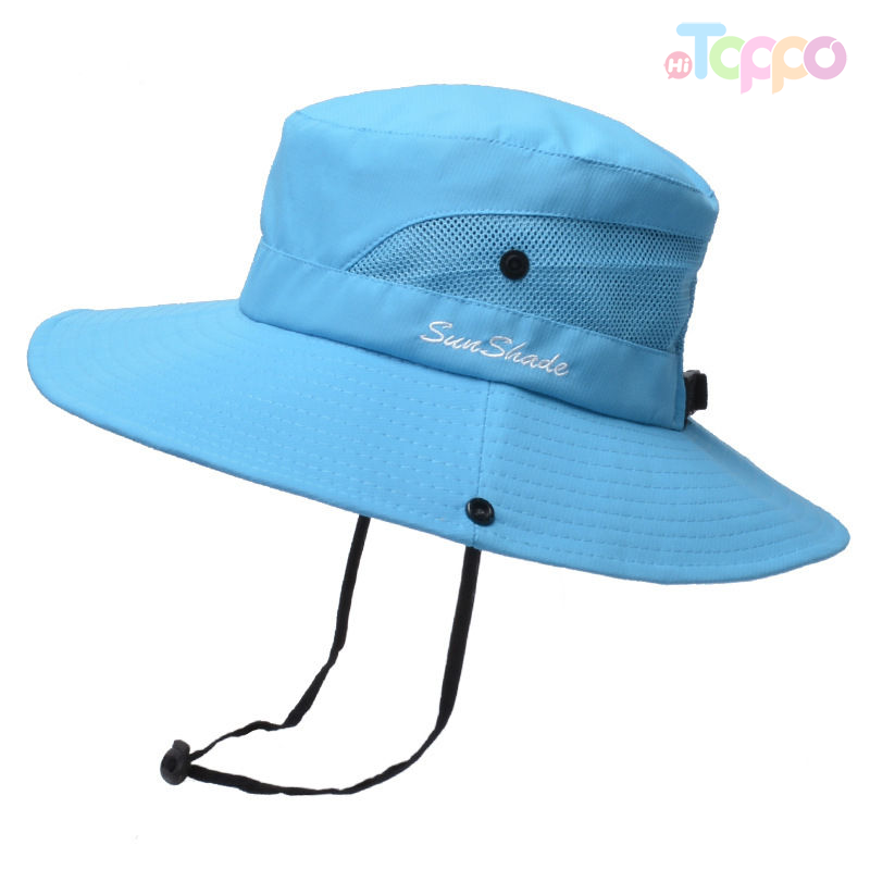 Summer Ladies Outdoor Sunshade Cap Ponytail Hole Bucket Hat Breathable Parent-child Wide Brim Hiking Hat