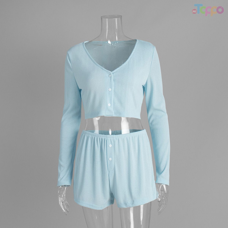 White Ribbed V-Neck Cropped Cardigan Shorts Two-Piece Set