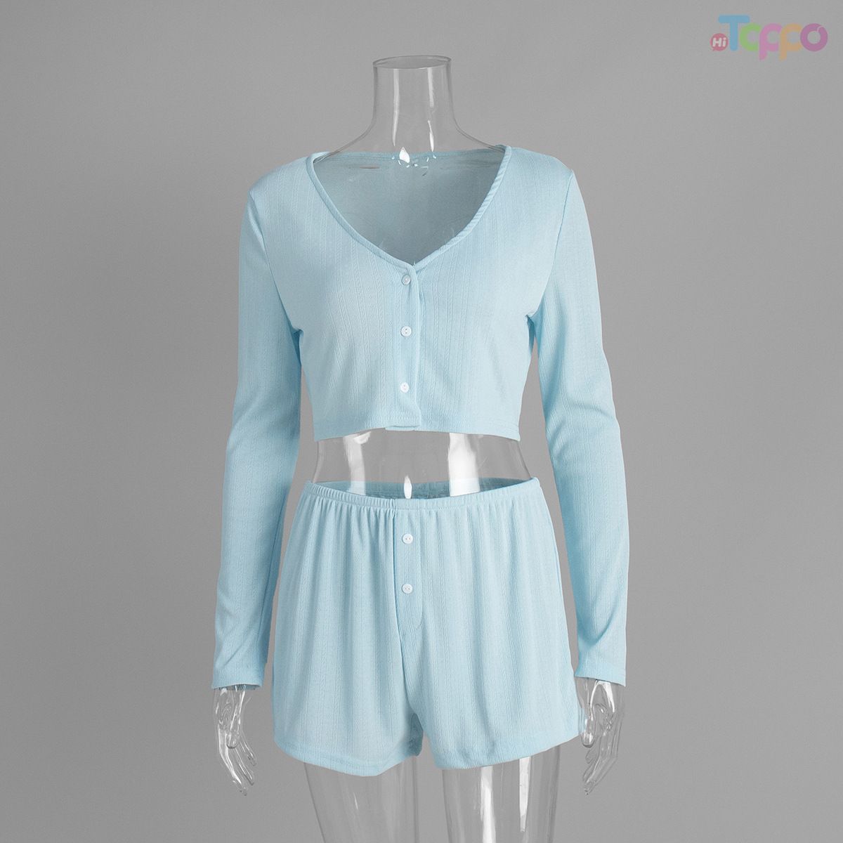 White Ribbed V-Neck Cropped Cardigan Shorts Two-Piece Set