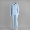 Light Blue Striped Long-Sleeve Pajama Set with Contrast Trim