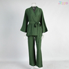Women's Olive Green Wrap-Style Tie-Waist Wide-Leg Lounge Set