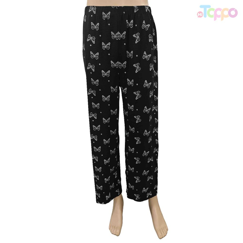 Elegant Women's Stretchy Butterfly Print Lounge Pajama Pants Comfortable Loose Summer Home Pants