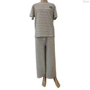 Light Gray Textured Short-Sleeve Wide-Leg Loungewear Set