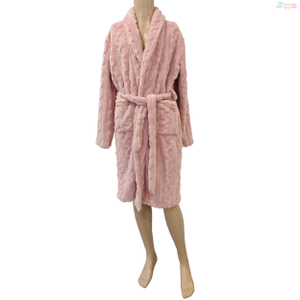 Women's Pink Textured Plush Robe with Self-Tie Waist & Pockets