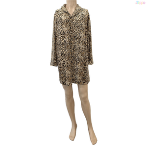 Leopard Print Long-Sleeve Satin Button-Front Nightgown