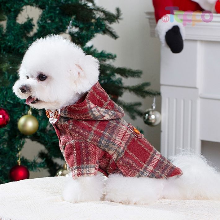 Warm Red Checkered Pet Coat for Puppy & Cat