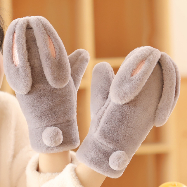 Fluffy gloves with magnetic suction rabbit ears