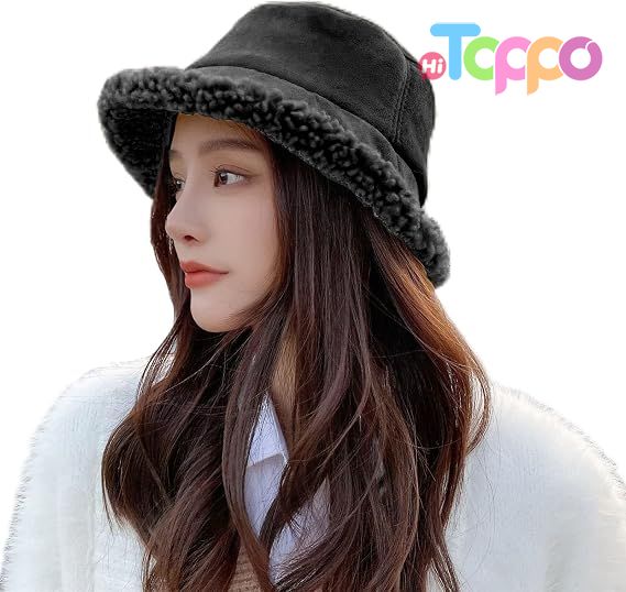 Winter Fur Bucket Hat for Women Winter Fluffy Plush Fisherman Cap