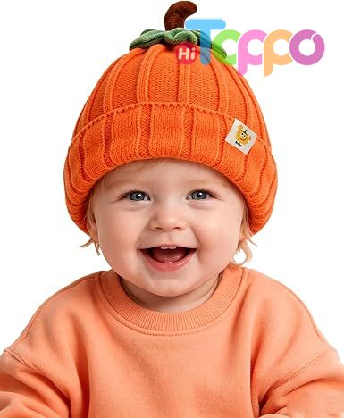 Thick Warm Soft Pumpkin Knitted Beanie Hat Orange for Autumn Halloween