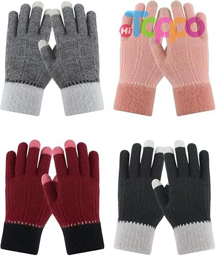 Winter Warm Touchscreen Texting Fleece Lined Knit Gloves 4 Pairs Set