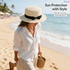 Summer UPF Women Flat Sun Straw Hat with Bow